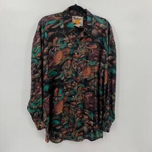 Vintage Protest Mens Large Button Down Shirt 100% Silk Long Sleeve Multicolor